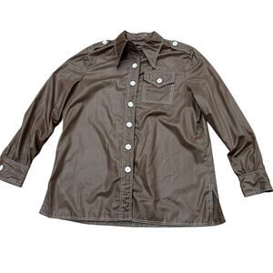 Vintage 1970s Brown Button-Up Shirt Western Mod Disco Style / Medium -